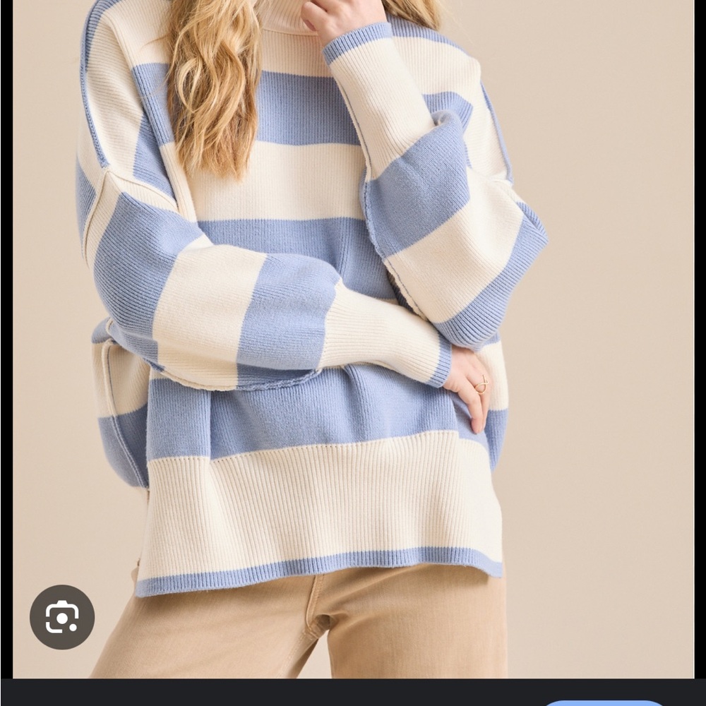 Blue and Cream Cowl Neck Oversized Sweater